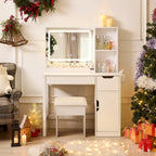 Mainstays Get Ready with Me GRWM Deluxe 2-Piece Vanity and Stool with Lighted Mirror and USB Power, White Finish