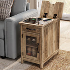 LINSY HOME End Tables for Living Room with Charging Station, Nightstand for Bedroom with Drawer and Detachable Holder,Washed Grey & Brown