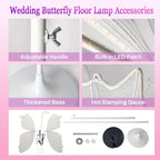 2-Pack Romantic Butterfly Floor Lamp with LED Lights, White & Gold Options, for Wedding, Party, Home Decor, Hanging Chandelier (Multiple Sizes, US Plug)