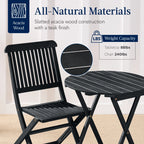 Best Choice Products 3-Piece Acacia Wood Bistro Set, Folding Patio Furniture w/ 2 Chairs, Table - Natural