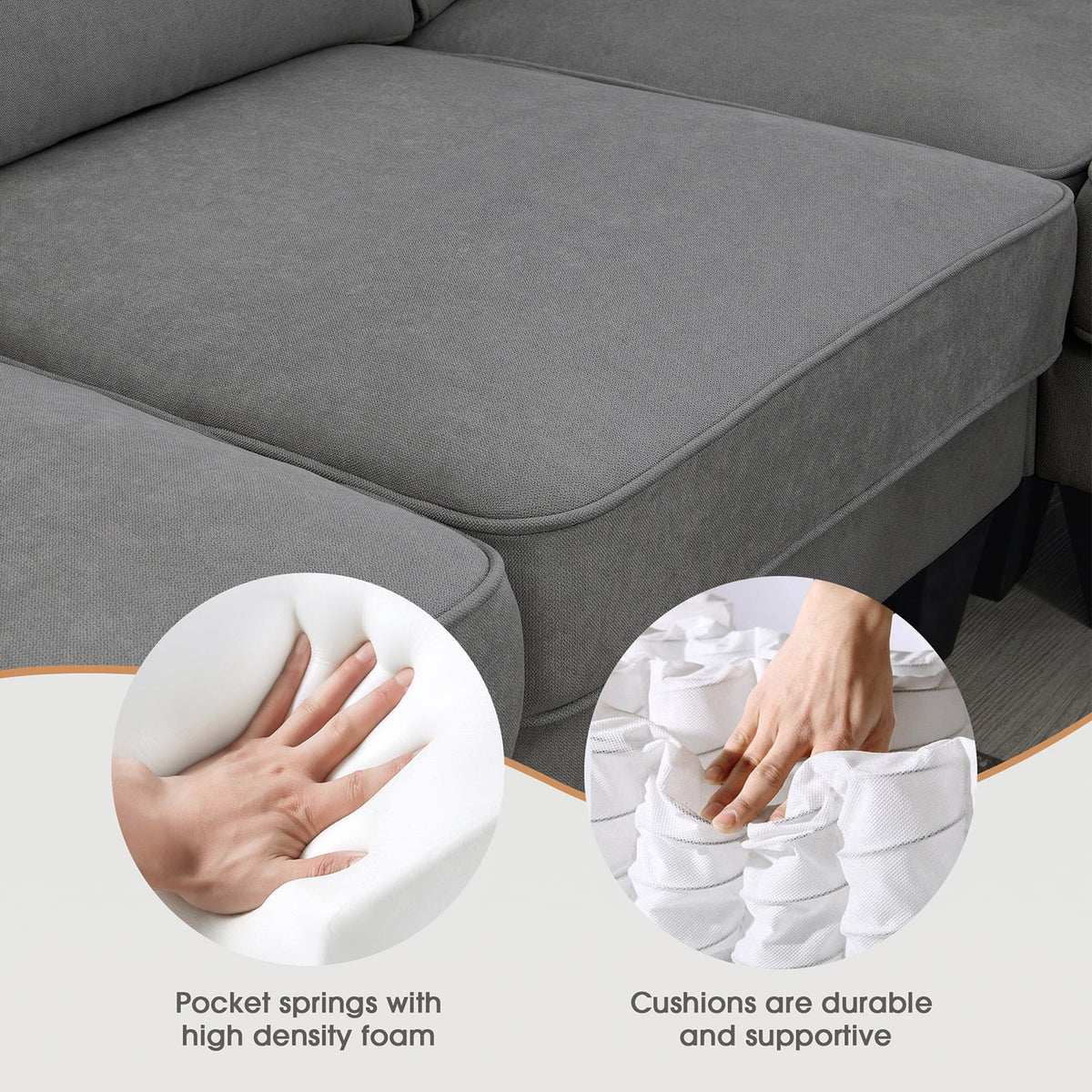 Harper & Bright Designs Modular Sectional Sofa with Ottoman Couch L Shape Corner Sofa Sets 7 Seats Fabric Couch for Living Room, Black, 112 * 87 inch