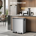 EDX 2 x 8.3 Gallon Dual Garbage Recycle Trash Can with Lid, Inner Buckets for Kitchen, Stainless Steel, Sliver
