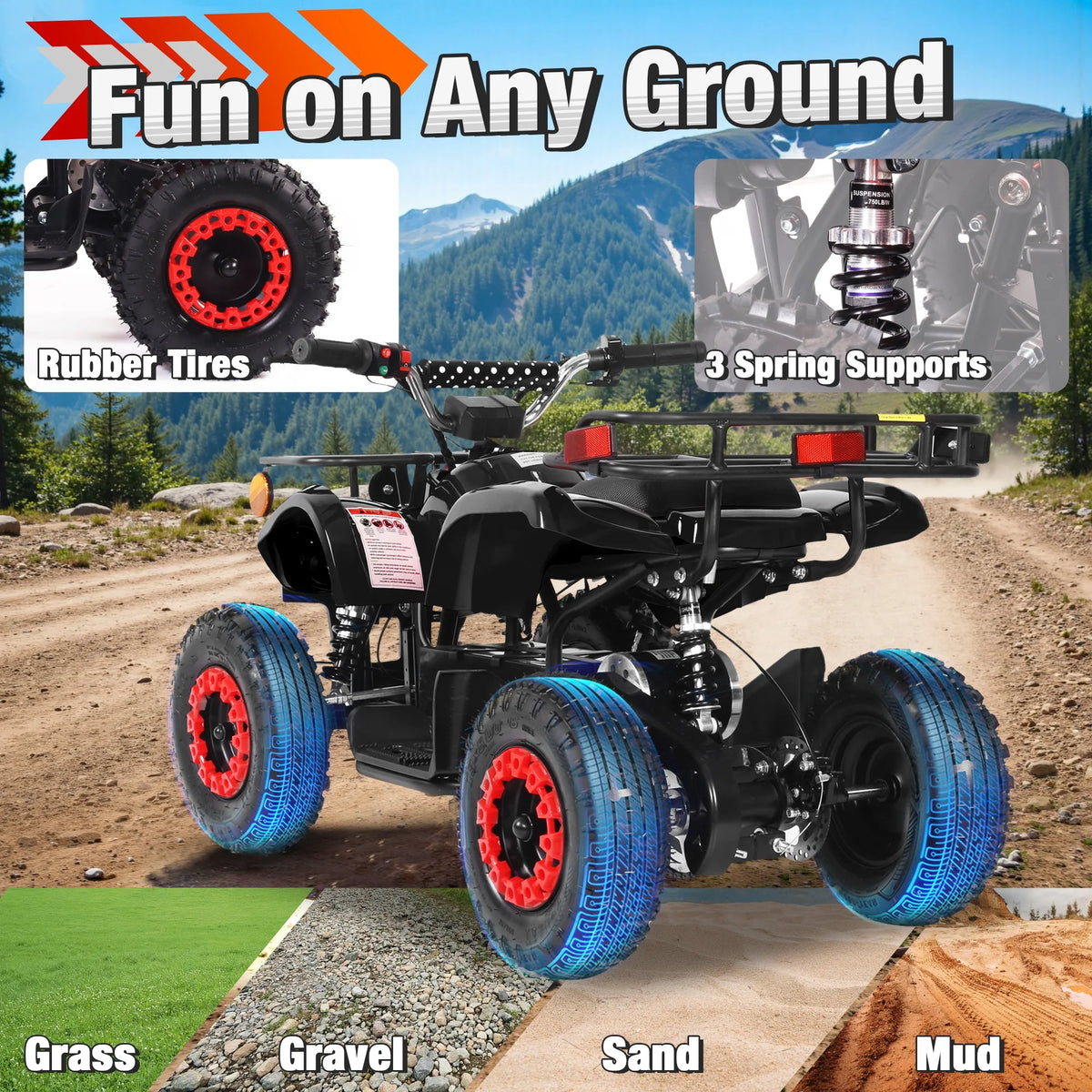 ATV for Kids, 36 Volt Ride on Toys, 500w Motor Quad Bike for Big Kids, Power Car Wheel with Metal Frame, Speed Control, Suspension, Black