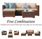 Patiorama 5-Piece Patio Furniture Set, Outdoor Sectional Conversation Set, All-Weather Grey PE Wicker with Light Grey Cushions, Backyard Porch Garden
