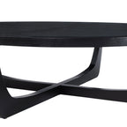 Beautiful by Drew Barrymore Round Rattan and Glass Top Coffee Table, Black
