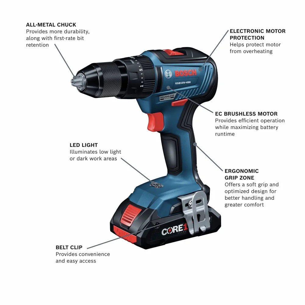 Restored Premium Bosch GXL18V-497B23-RT 18V Brushless Lithium-Ion Cordless 4-Tool Combo Kit with (1) 4 Ah and (1) 2 Ah Batteries (Refurbished)