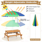 Costway 3-in-1 Kids Picnic Table Wooden Outdoor Sand & Water Table with Umbrella Play Boxes Green