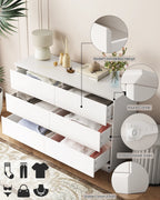 White Dressers Bedroom Dresser 6 Drawer Storage Chest of Drawers Double Dresser Storage Side Cabinet Room Furniture for Bedroom Living Room