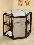 Badger Basket Diaper Corner Baby Changing Table with Hamper and Basket. Espresso
