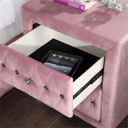 FOA Cyndi 3pc Pink Fabric Bedroom Set- Full + 2 Nightstands and Care Kit