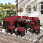 AECOJOY 7 Piece Patio Furniture Set PE Rattan Outdoor Dining Set Sectional Sofa Couch with Table Patio Conversation Set in Gray