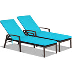 Costway 2PCS Patio Rattan Lounge Chair Chaise Recliner Back Adjustable Cushioned Red