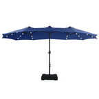 Summit Living 15 FT Double-Sided Solar Patio Umbrella with Base Large Outdoor Umbrella with LED Solar Lights - Haze Blue