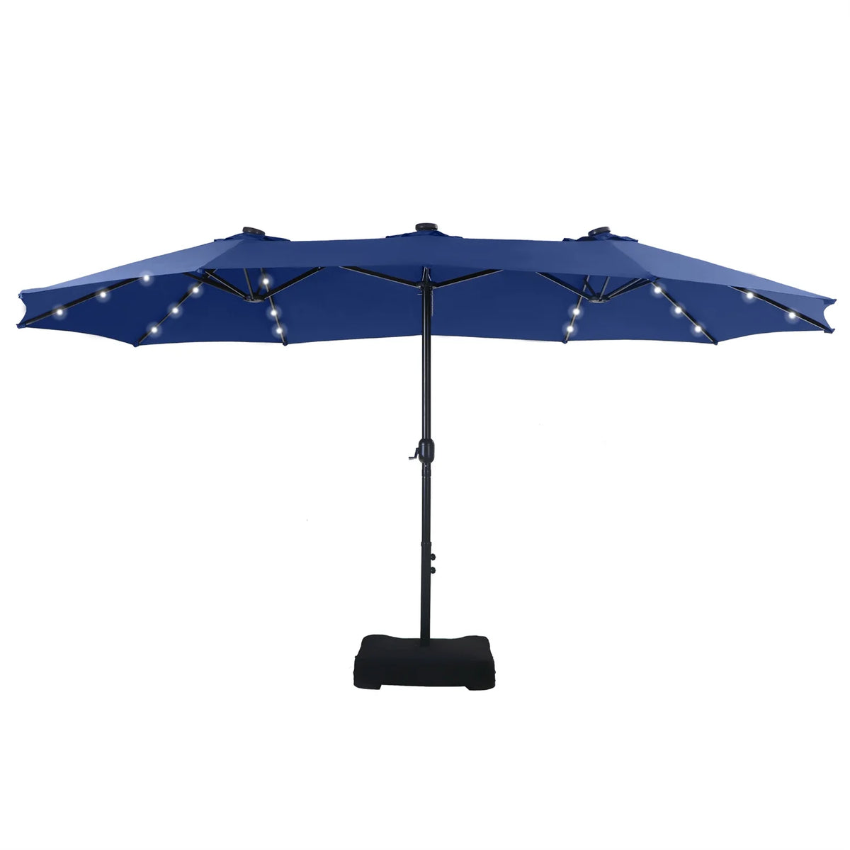 Summit Living 15 FT Double-Sided Solar Patio Umbrella with Base Large Outdoor Umbrella with LED Solar Lights - Haze Blue