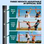 Patiassy Outdoor Portable Volleyball Net Set System for Backyard - Quick & Easy Setup Adjustable Height Steel Poles, PU Volleyball, Pump and Carrying Bag