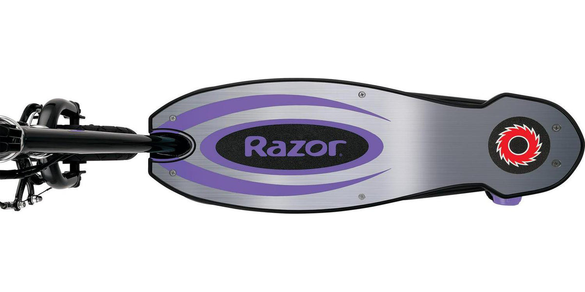 Razor Power Core E100 Aluminum Deck Electric Scooter. Age 8+. 11 Mph. 60-Min Run. Purple
