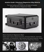 All Aluminum Magnesium Hardshell Carry On Luggage with Lock, Airline Approved Hardside Carry on Suitcase with Spinner Wheels, Checked Metal Rolling Luggage Case for Travel, Business