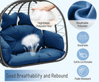 Bifanuo Double Wicker Swing Egg Chair Hammock Foldable Hanging Loveseat with Stand, UV Resistant Removable Cushions, 700LBS Capacity for Bedroom, Balcony (Black and Beige)