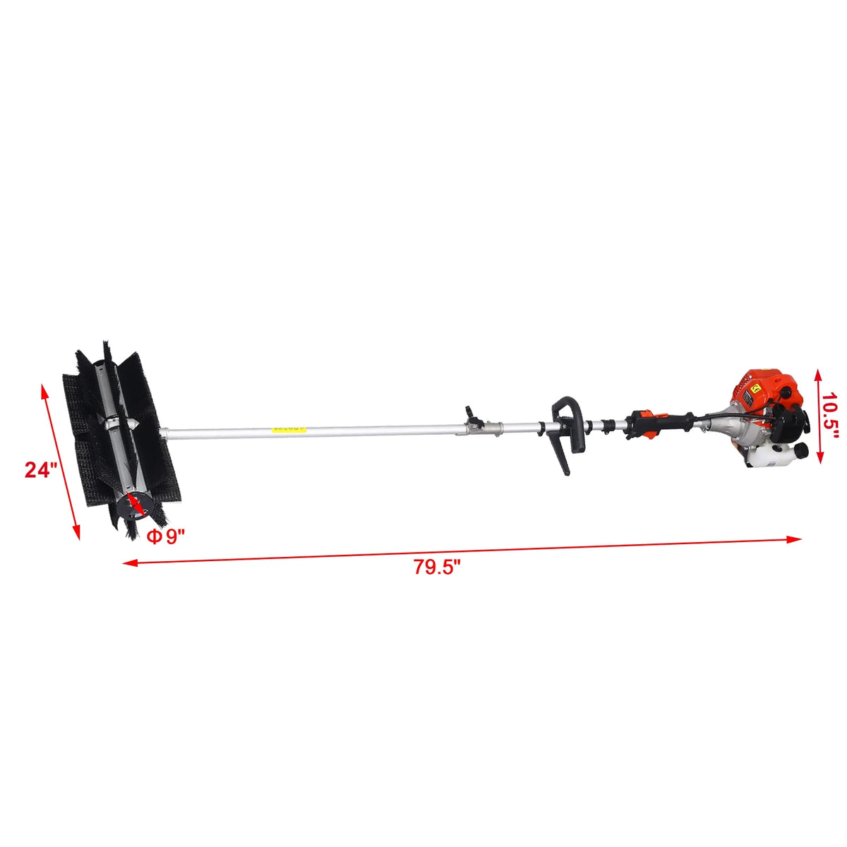 Power Snow Sweeper Brush Machine, 52cc Gasoline Walk-Behind Power Broom for Artificial Lawn Dirt Debris, 24" X 9" Brush, EPA Approved