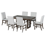 Harper & Bright Designs Farmhouse 7 Pieces Extendable Dining Table Set for 6, Solid Wood Kitchen Table with Butterfly Leaf and 6 Upholstered Chairs, Brown