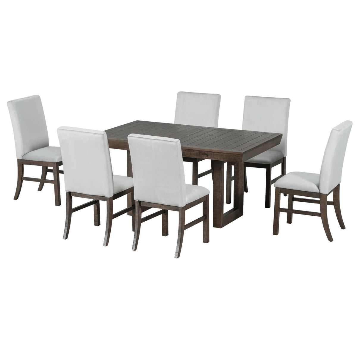 Harper & Bright Designs Farmhouse 7 Pieces Extendable Dining Table Set for 6, Solid Wood Kitchen Table with Butterfly Leaf and 6 Upholstered Chairs, Brown