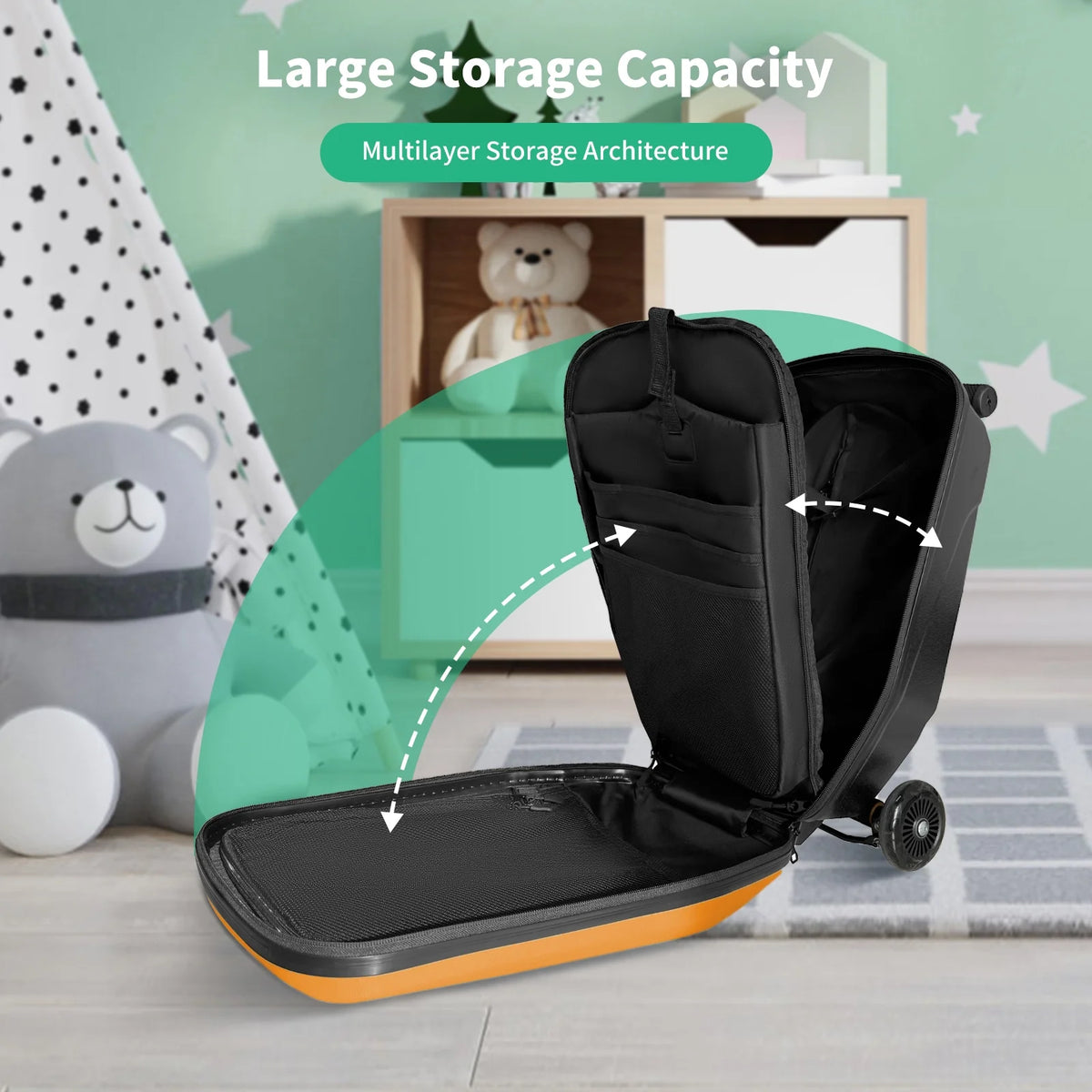 Muhub 2 in 1 Scooter Luggage for Kids and Adult,Foldable Ride on Luggage with Wheels,Light Blue