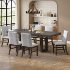 Harper & Bright Designs Farmhouse 7 Pieces Extendable Dining Table Set for 6, Solid Wood Kitchen Table with Butterfly Leaf and 6 Upholstered Chairs, Brown