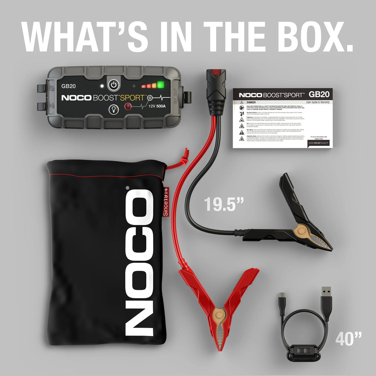NOCO Boost GB20: 500A 12V UltraSafe Portable Lithium Jump Starter