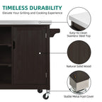 Dextrus XL Solid Wood Outdoor Storage Cabinet - Versatile Movable Outdoor Grill Cart with Stainless Steel Top, Spice Rack, and Side Handle, BBQ Patio Table, Outdoor Small Kitchen Table