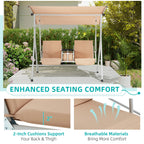 HOMREST Patio Swing with Adjustable Canopy��Heavy Duty 650 LBS Outdoor Swing with Pivot Storage Table & 4 Cup Holders & Cushions for Yard, Lawn, Backyard, Navy Blue