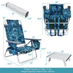 Costway 2-Pack Folding Backpack Beach Chair Table Set 5-Position Outdoor Reclining Chair Pink