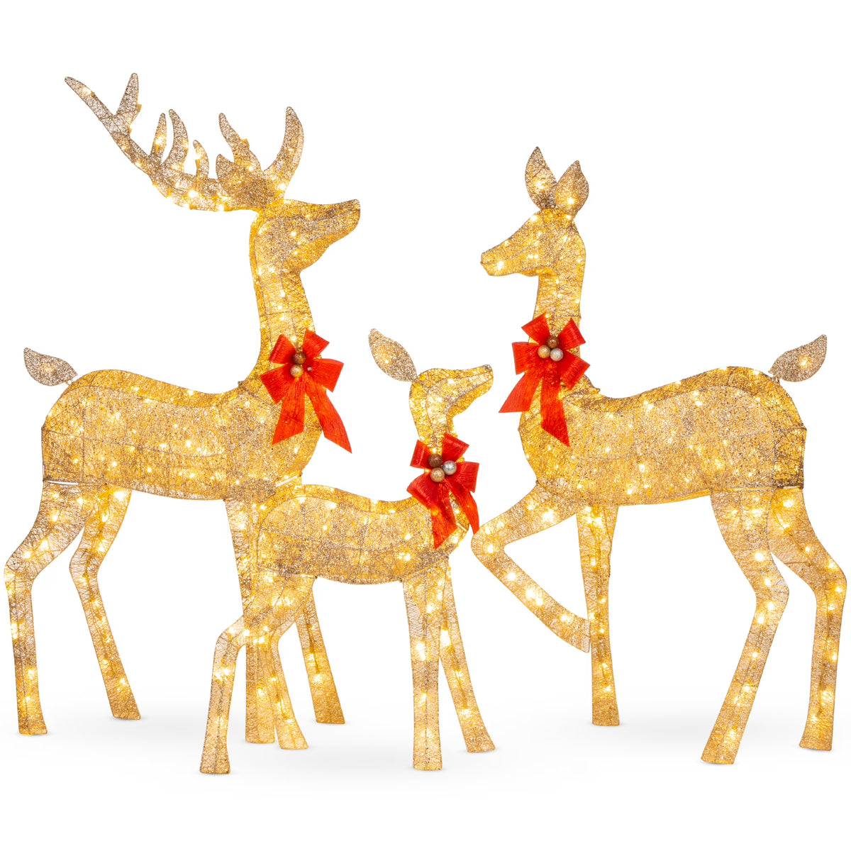 Best Choice Products 6.5ft 3-Piece Lighted Christmas Deer Set Outdoor Yard Decoration w/ 385 LED Lights, Stakes - Gold
