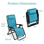 Best Choice Products Oversized Zero Gravity Chair, Folding Recliner w/ Removable Cushion, Side Tray - Fossil Gray