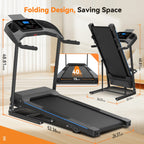 Treadmill with 8% Incline, 3.0 HP Foldable Compact Treadmill with Sit-up Function, 300 lbs Walking Running Treadmill with LCD Display for Exercise, 12 Programs