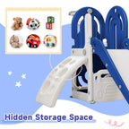 5 in 1 Toddler Swing and Slide Set with Climber, Kids Playground Climber Slide Playset with Safety Belt, Armrest, Basketball Hoop, High Adjustable Baby Swing Set for Indoor Outdoor Backyard, Blue