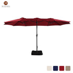 Mondawe 15ft Patio Umbrella Rectangular Outdoor Market Umbrella with Base and LED Lights Beige