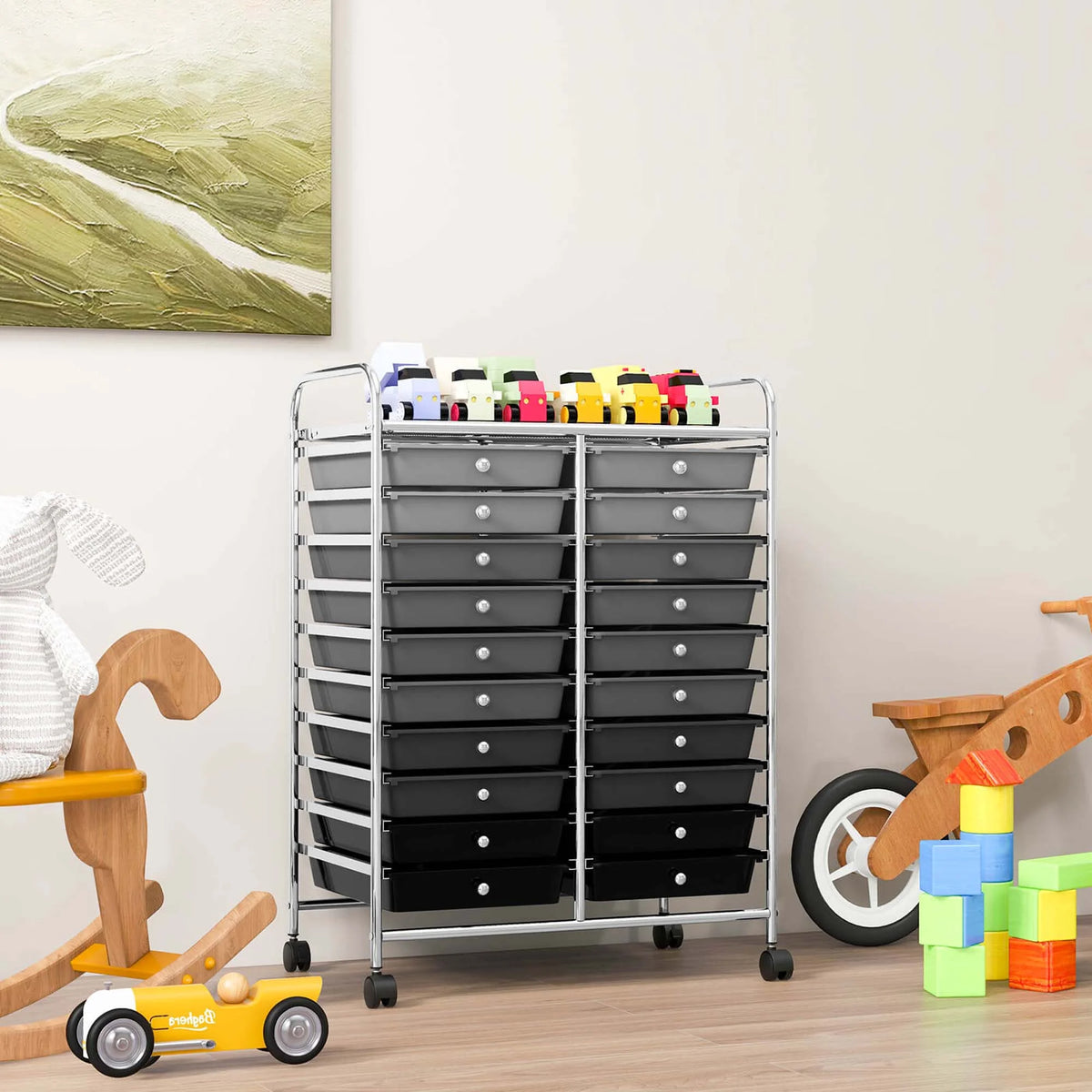 Costway 20 Drawer Rolling Storage Cart Tools Scrapbook Paper Office School Organizer Yellow