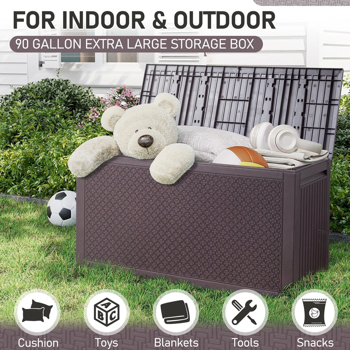 Ktaxon 90 gal Outdoor Garden Plastic Storage Deck Box Gray