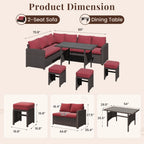 AECOJOY 7 Piece Patio Furniture Set PE Rattan Outdoor Dining Set Sectional Sofa Couch with Table Patio Conversation Set in Gray