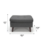 OFM Mid Century Modern Tufted Fabric Storage Ottoman, Walnut Legs, in Beige