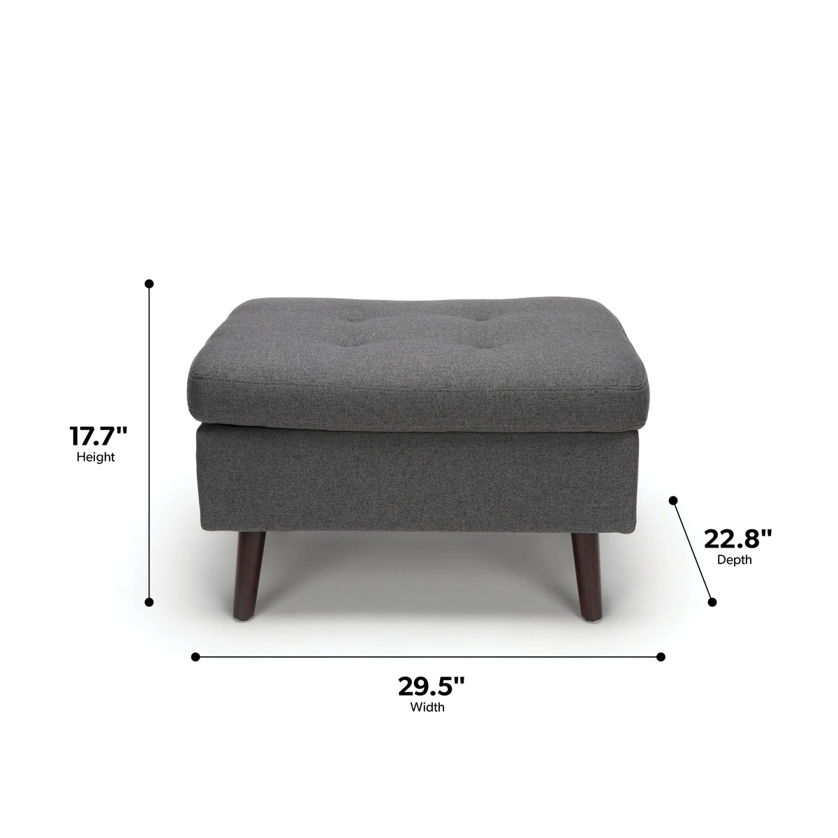 OFM Mid Century Modern Tufted Fabric Storage Ottoman, Walnut Legs, in Beige