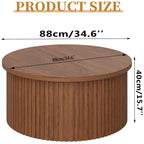 Oubayajia Round Coffee Table with Storage, Wood Lift Top Coffee Table, Waveform Panel, Natural