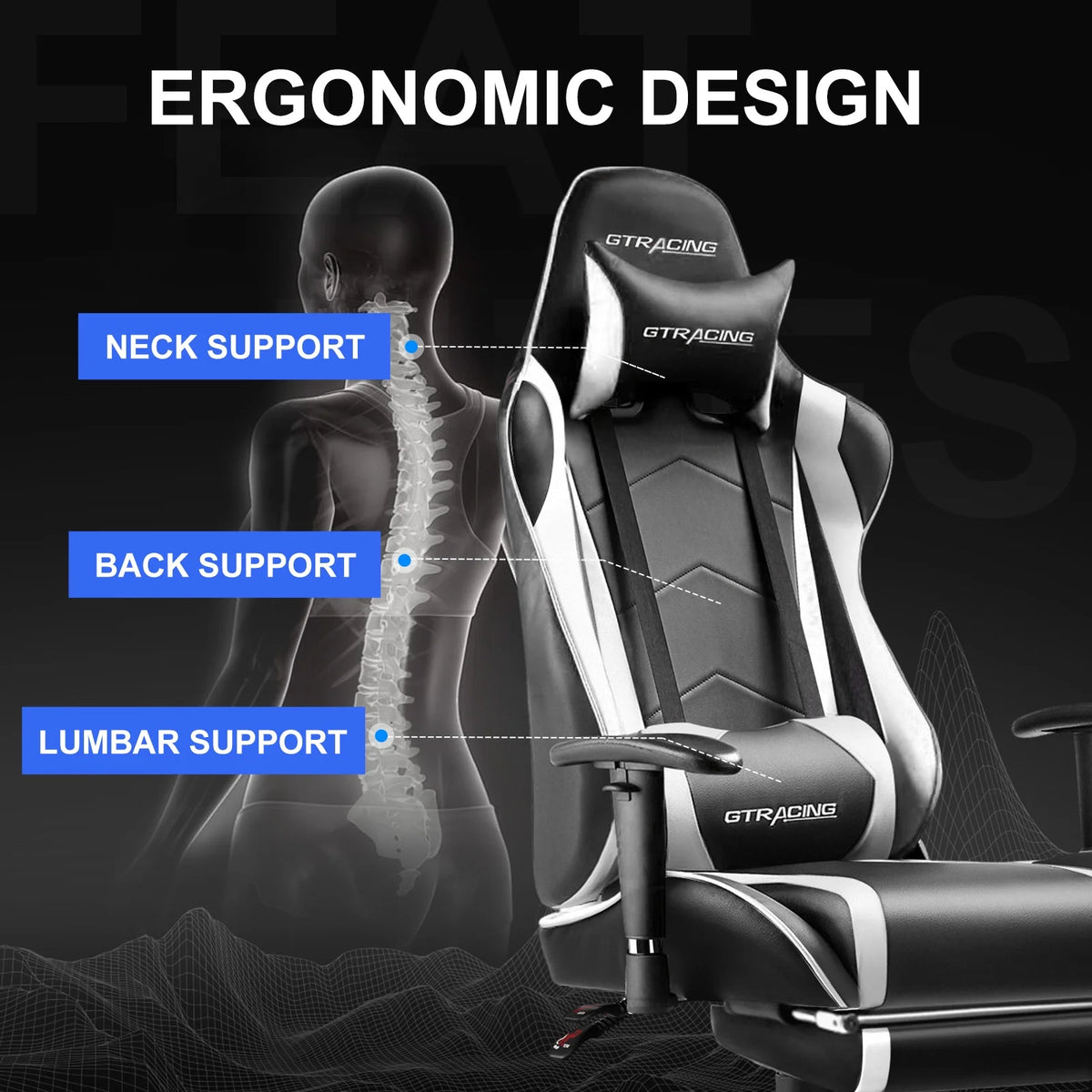 GTRACING Gaming Chair, Ergonomic Office Desk Chair with Lumbar Support, PU Leather, Footrest & Adjustable Headrest, Red