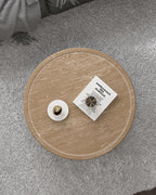 Bestco 30" Farmhouse Coffee Table, Round French Country Coffee Table, Distressed Wood Tray Top Vintage Coffee Table with Storage Shelf, Beige