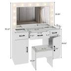 Ktaxon Large Makeup Vanity, Vanity Table Set w/ Visible Glass Top w/ Charging Station, White