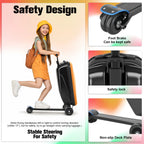 Advwin Scooter Luggage for Kids & Adults, Hardside Ride on Suitcase for Kids Ages 4-15 Multifunctional Lightweight Foldable Carry on Luggage with Wheels Ride on for Children Teenagers, Pink