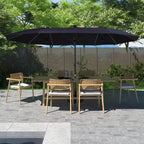Mondawe 15ft Patio Umbrella, Large Double-Sided Solar LED Outdoor Umbrella with Fiberglass Ribs and Base for Deck Pool, Navy Blue