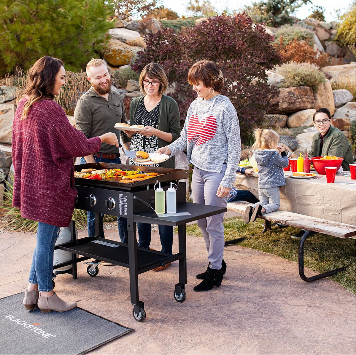 36 Inch Gas Griddle Cooking Station 4 Burner Flat Top Gas Grill Propane Fuelled Restaurant Grade Professional 36�� Outdoor Griddle Station with Side Shelf (1554)