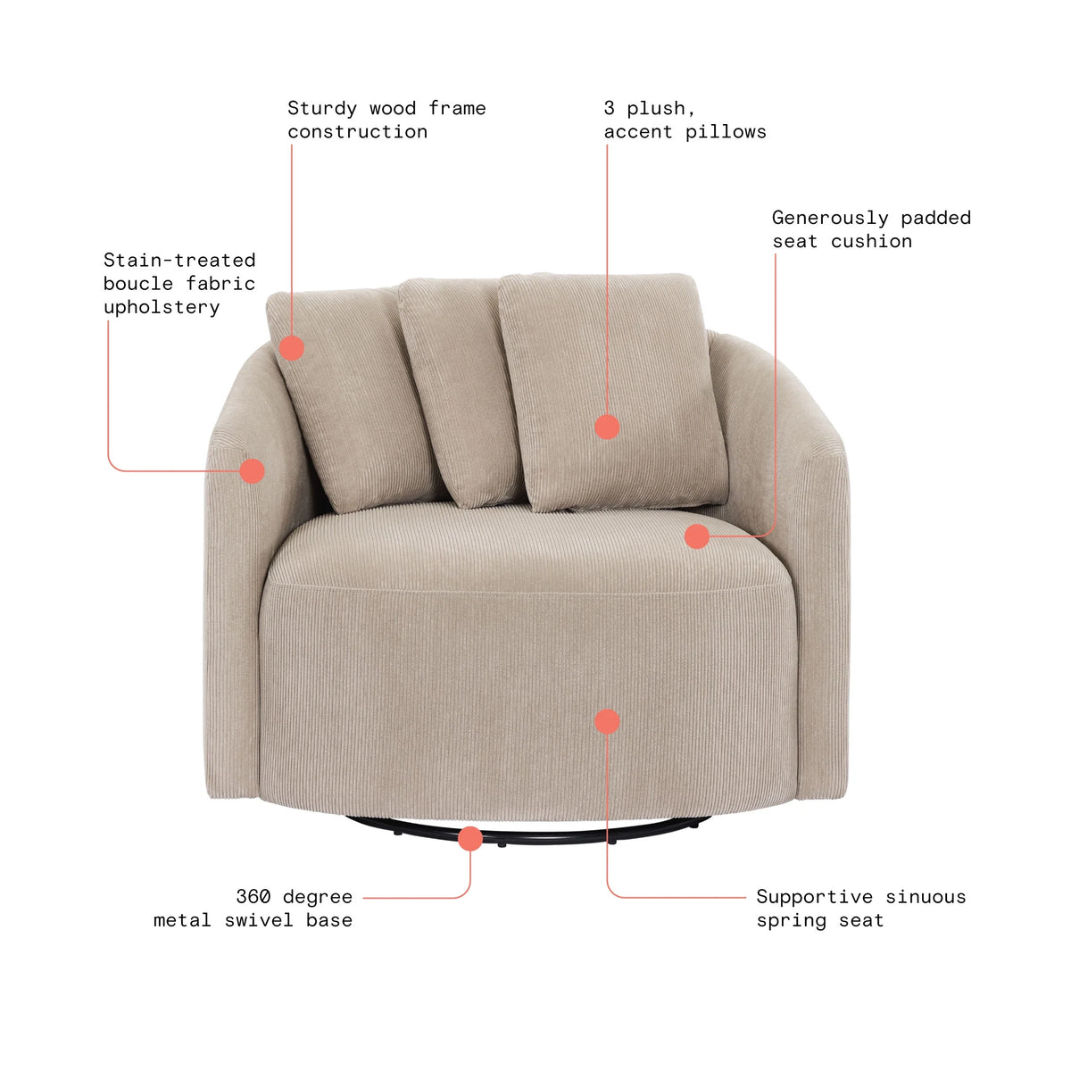Beautiful Drew Accent Chair by Drew Barrymore, Cream Boucle