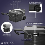 PFRIGO 48 Qt Portable 12v Rolling Cooler with LED Touch Panel, Black